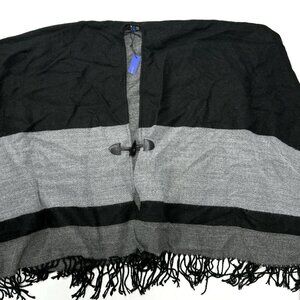 Apt 9 Poncho Shawl Scarf Fringe Black Gray Striped Womens One Size New Toggle